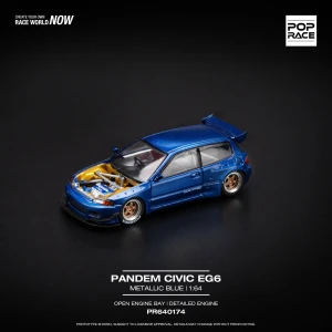 Honda Pandem Civic EG6 Metallic blue with open hood Pop Race 1:64